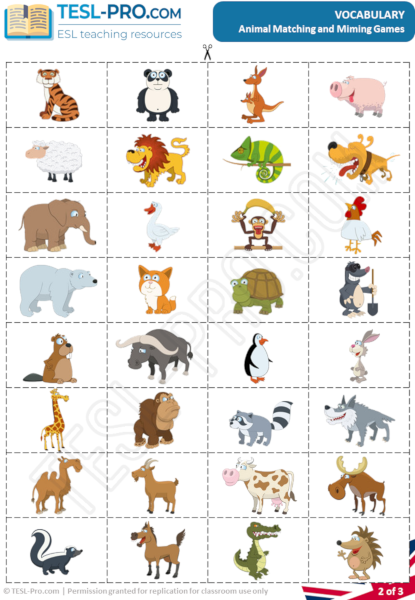 Animal Actions and Miming Games for ESL card game page