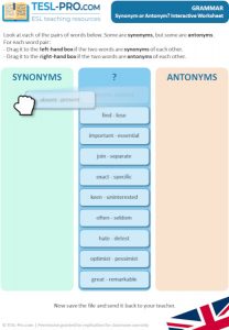 Synonym or Antonym? Interactive Worksheet - ESL Teaching Resources